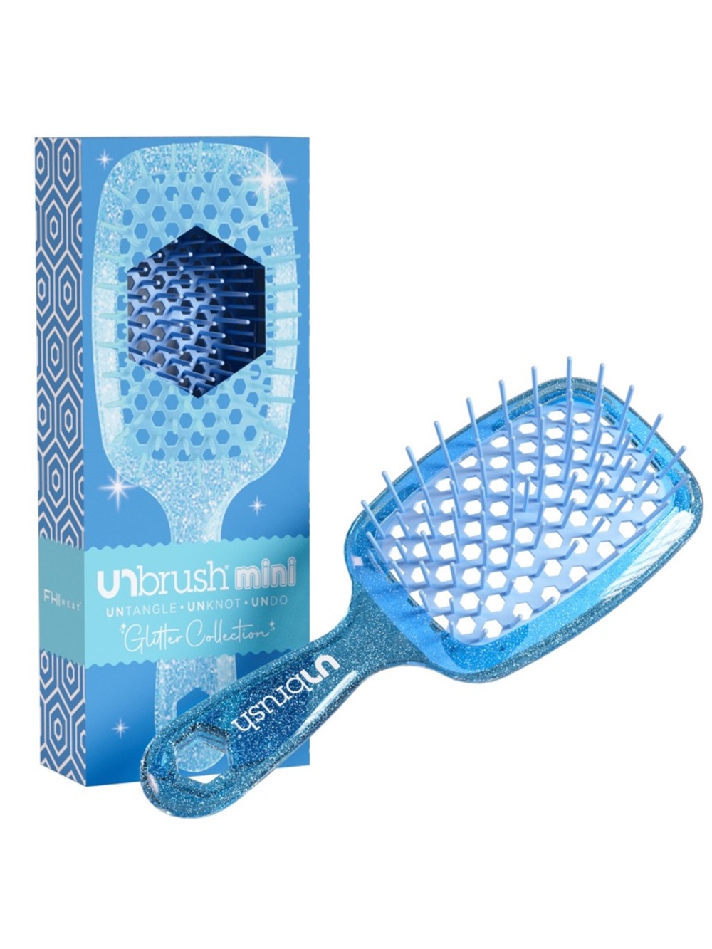 UNbrush Mini Sapphire Glitter Collection Detangling Hair Brush- wigs, bio hair